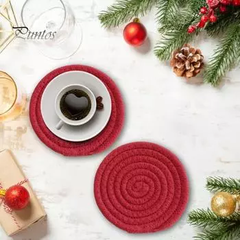 8 шт. хлопчатобумажные тканые подставки под напитки, впитывающие подставки для журнального столика, плетеные подставки, термостойкий защитный коврик для стола для всех чашек 8pcs темно-зеленого