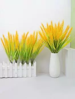 8 шт. имитация урожая букет искусственных растений колосья пшеницы устойчивые к ультрафиолетовому излучению искусственные цветы поддельные растения ячменной травы для наружного сада крыльца домашнего декора жёлтый