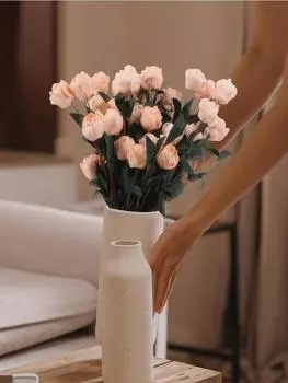 8 шт. Искусственные розы Букет PE Поддельные цветы Флорес для свадебной композиции Свадебный букет Центральная часть розовый