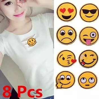 8 шт. Эмодзи выражение вышивка нашивок нашивка преувеличенная ткань аппликация украшения аксессуары 6.2x 4 pcs