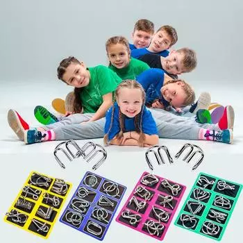 8 шт. Китайские металлические девять связанных колец для решения кольца, геометрические детские развивающие игрушки, классические головоломки с пряжками для интеллекта синий