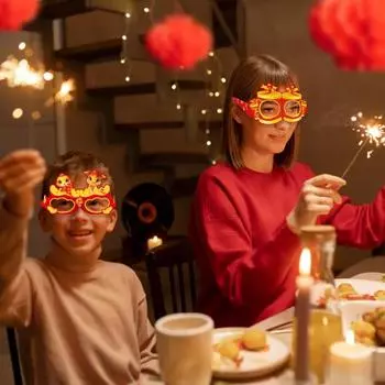 8 шт. Китайские новогодние бумажные очки 2025 Красная змея Бог богатства очки