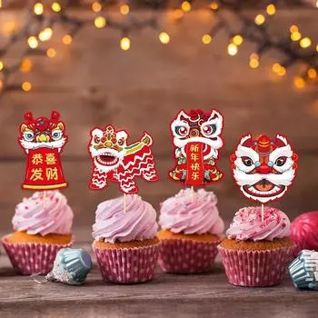 8 шт. Китайское новогоднее украшение 2025 года, принадлежности для украшения торта, украшение на торт, бамбуковая палочка, счастливый флаг для торта, новые принадлежности для вечеринок
