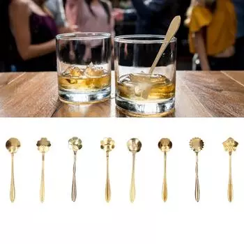 8 шт., кофейная ложка из нержавеющей стали с цветочным дизайном, позолоченная ложка для перемешивания чая для KitchenGold