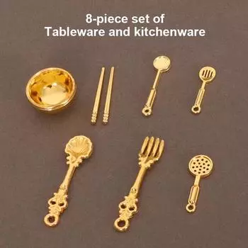 8 шт./компл. 1:12 миниатюрных мисок для кукольного домика, палочки для еды, вилка, ложка, набор столовых приборов, кукольный кухонный декор, игрушка, микросцена, орнамент