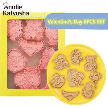 8 шт./компл., День Святого Валентина, сделай сам, мультяшный медведь, роза, форма для печенья, формочка для печенья, 3D форма для печенья, форма для выпечки, инструмент для украшения печенья