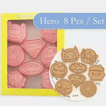 8 шт./компл., форма для печенья с героями мультфильмов, 3D узор героя Ma-rvel, пищевая полипропиленовая форма для сладкого печенья, форма для домашнего и кухонного печенья, инструмент 8 Pcs