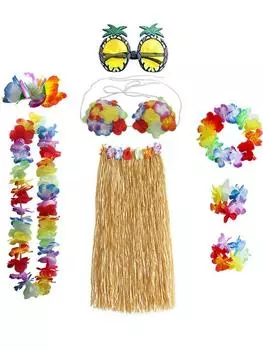 8 шт./компл. гавайская юбка из травы Луау Хула с большим цветочным костюмом, комплект для танцевального выступления, вечерние украшения, сувениры, принадлежности разноцветный