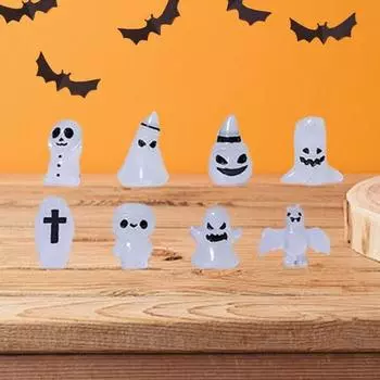 8 шт./компл. Хэллоуин фигурка светящаяся мини тыква призрак скелет мумия украшение миниатюрная статуэтка микропейзаж настольное украшение украшение 1 Set