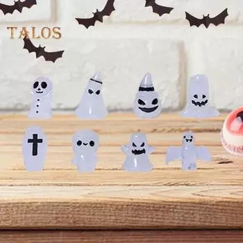 8 шт./компл. Хэллоуин фигурка светящаяся мини тыква призрак скелет мумия украшение миниатюрная статуэтка микропейзаж настольное украшение украшение 1 Set