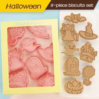 8 шт./компл. Happy Halloween Bakeware Cookie Mold Biscuit Form Ghost DIY Cartoon Press Baking Form Halloween Party Cookie Tools Gift розовый