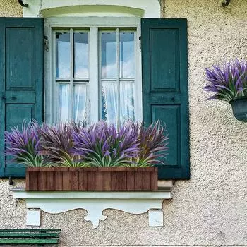 8 шт./компл. искусственные растения для улицы, устойчивые к ультрафиолетовому излучению, искусственные растения, украшение для двора, крыльца, пластиковое озеленение, украшение для кустарника фиолетовый