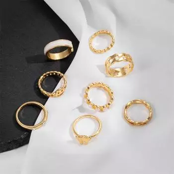 8 шт./компл., комплект колец в стиле хип-хоп с золотой цепочкой для женщин, простые кольца на палец с геометрическим рисунком в стиле панк, трендовые ювелирные аксессуары