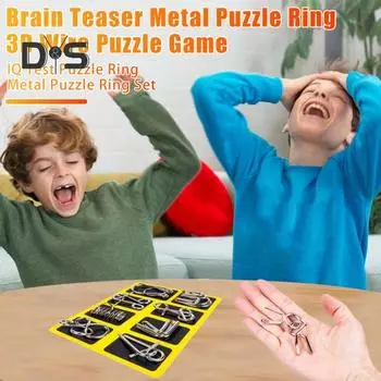 8 шт./компл. металлическая головоломка-кольцо, головоломка, 3D-головоломка из проволоки, игра-головоломка для детей и взрослых, тест на логику и IQ, обучающая игрушка-разблокировка, подарок для малышей и мальчиков и девочек жёлтый