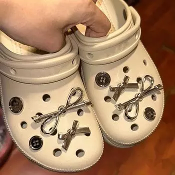 8 шт./компл. Металлические серебряные гальванизированные пуговицы-бантики в виде точек и сердечек, пряжки для обуви, сделай сам, съемные сабо, сандалии, аксессуары