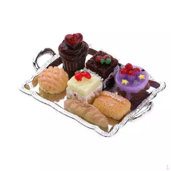 8 шт./компл., миниатюрные украшения, десерт, кондитерские изделия, торты, набор серебряных тарелок, кухонный притвор, 2-я кукла