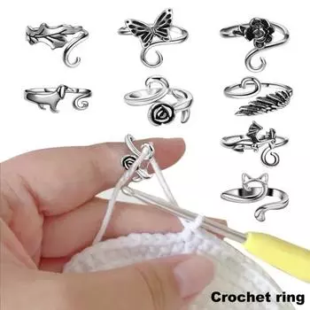 8 шт./компл. нитяное кольцо для вязания крючком, регулируемые кольца в виде животных, плетеное кольцо для вязания, полые кольца, натяжные кольца для пряжи для вязания крючком, аксессуары для вязания Random Style