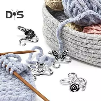 8 шт./компл. нитяное кольцо для вязания крючком, регулируемые кольца в виде животных, плетеное кольцо для вязания, полые кольца, натяжные кольца для пряжи для вязания крючком, аксессуары для вязания Random Style