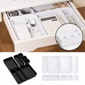 8 шт./компл. пластиковые коробки для хранения, многофункциональная разделенная коробка для хранения, пластиковый органайзер для макияжа, ящик для хранения, ящик для стола чёрный