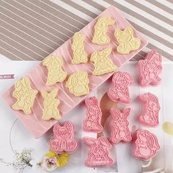 8 шт./компл. резак для печенья, легко отпускаемый пресс, многоразовый инструмент для выпечки «сделай сам», 3D кролик, помадное печенье розовый