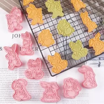 8 шт./компл. резак для печенья, легкосъемный пресс, многоразовый инструмент для выпечки «сделай сам», 3D кролик, форма для изготовления помадки и печенья, пасхальные принадлежности розовый