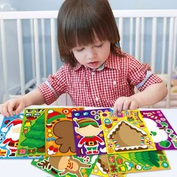 8 шт./компл., рождественские наклейки «сделай сам», милый Санта-Клаус, лось, снеговик, дом на дереве, мультяшные наклейки