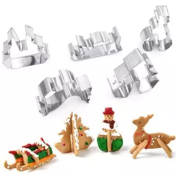 8 шт./компл., рождественский нож для печенья, пищевая нержавеющая сталь, легкосъемный пресс, сделай сам, 3D дерево, сани с оленями, снеговик, набор форм для приготовления печенья, набор для кухни Sets