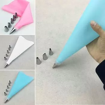 8 шт./компл., силиконовые кухонные аксессуары, кондитерский мешок для глазури, крема + 6 насадок из нержавеющей стали, набор розовый