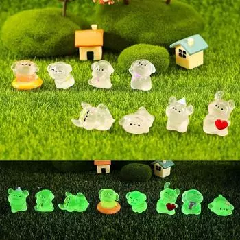 8 шт./компл., светящиеся мини-собаки, миниатюрные фигурки животных, мини-фигурка, светящиеся в темноте, сказочные украшения для сада, мох, террариум, микропейзаж 8pcs прозрачный