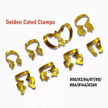 8 шт./комплект из титана с золотым покрытием, зажимы для зубных коффердамов, эндодонтические реставрационные барьерные зажимы с держателем или без него 8 pcs Golden