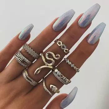 8 шт./комплект, полное бриллиантовое ювелирное кольцо в форме змеи серебряный