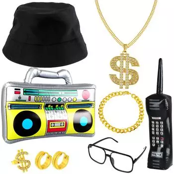 8 шт. костюмы 80-х 90-х годов комплект хип-хоп костюмов включая мобильный телефон