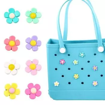 8 шт. красочная сумка с отверстием для цветка, легкая многоразовая пляжная сумка-тоут с отверстием, резиновое цветочное украшение, аксессуары для сумок с отверстием Little Flower