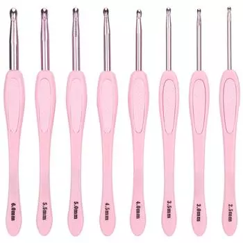 8 шт. крючки для вязания, нитки, вязальные инструменты, ручка из АБС-пластика, эргономичные спицы для свитера, розовые
