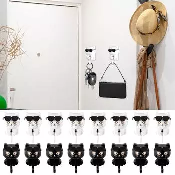 8 шт. крючков, милый кот, настенный, самоклеящийся, мультяшный ключ, зонтики, полотенца, ванная, кухня, хранение, декоративные крючки