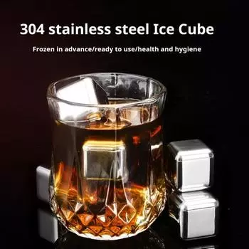 8 шт. кубики льда с щипцами из нержавеющей стали. Коробка для хранения. Камни для виски. Многоразовые охлаждающие камни для напитков. Пищевые металлические кубики для виски. серебряный