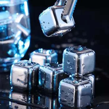 8 шт. кубики льда с щипцами из нержавеющей стали, коробка для хранения, камни для виски, многоразовые охлаждающие камни для напитков, пищевые металлические кубики серебряный