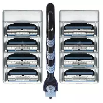 8 шт. лезвий и 1 шт. ручка бритвенной головки Мужские бритвенные лезвия 3-слойное лезвие Ручная бритва Совместимо с бритвенным станком 1handle 8heads