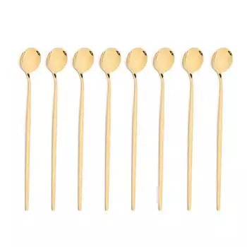 8 шт., ложка для льда с длинной ручкой, ложка для кофе, чая, размешивания, нержавеющая сталь, черное золото, набор столовых приборов, посуда, кухонный набор столовых приборов серебряный