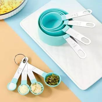 8 шт. мерные чашки и ложки зеленого цвета из нержавеющей стали и полипропилена, аксессуары для выпечки для кухонного инструмента