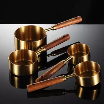 8 шт. мерные чашки ложки золотые деревянные ручки нержавеющая сталь инструменты для выпечки кофе барменские весы кухонные принадлежности наборы
