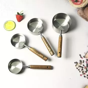 8 шт. мерный стакан из нержавеющей стали с деревянной ручкой мерная ложка для кофе набор инструментов для выпечки барменские весы кухонные принадлежности набор