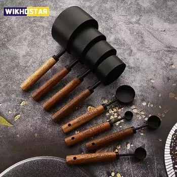 8 шт. мерный стакан из нержавеющей стали с деревянной ручкой мерная ложка для кофе набор инструментов для выпечки барменские весы кухонные принадлежности набор серебряный