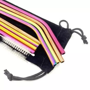 8 шт. металлических многоразовых трубочек из нержавеющей стали 304, прямые изогнутые трубочки для питья с щеткой для чистки мешка, аксессуар для бара на вечеринку