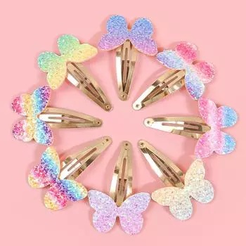 8 шт. Милые заколки-бабочки для девочек, радужные заколки-цветы, сплав, заколка-защелка, шпильки, детские аксессуары для волос