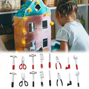 8 шт., мини-инструмент для ремонта, кукольный домик, молоток, ножницы, набор гаечных ключей, инструмент для моделирования, модель игрушки, декор для дома чёрный