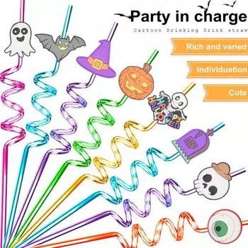 8 шт. многоразовые соломинки для питья на Хэллоуин для детей спиральная соломинка для горячих холодных напитков на день рождения