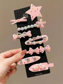 8 шт. Модные дофаминово-розовые заколки-клипсы для волос в горошек для женщин, девушек, для вечеринки, аксессуары для волос