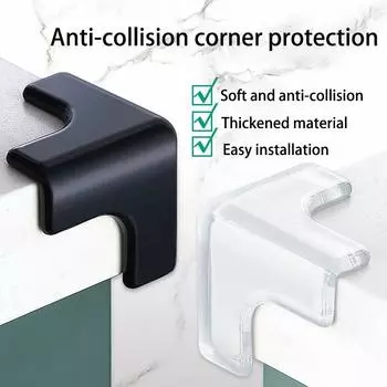 8 шт., мягкий клей, противоударный уголок, прозрачный бытовой угол для стола, шкафа, прямой угол, антидетонационный клей 4pcs чёрный