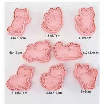 8 шт. набор форм для печенья в виде кота, мультяшный кот, штамп для печенья, инструменты для украшения торта из помадки, 3D-пластиковая форма для печенья с ручным давлением